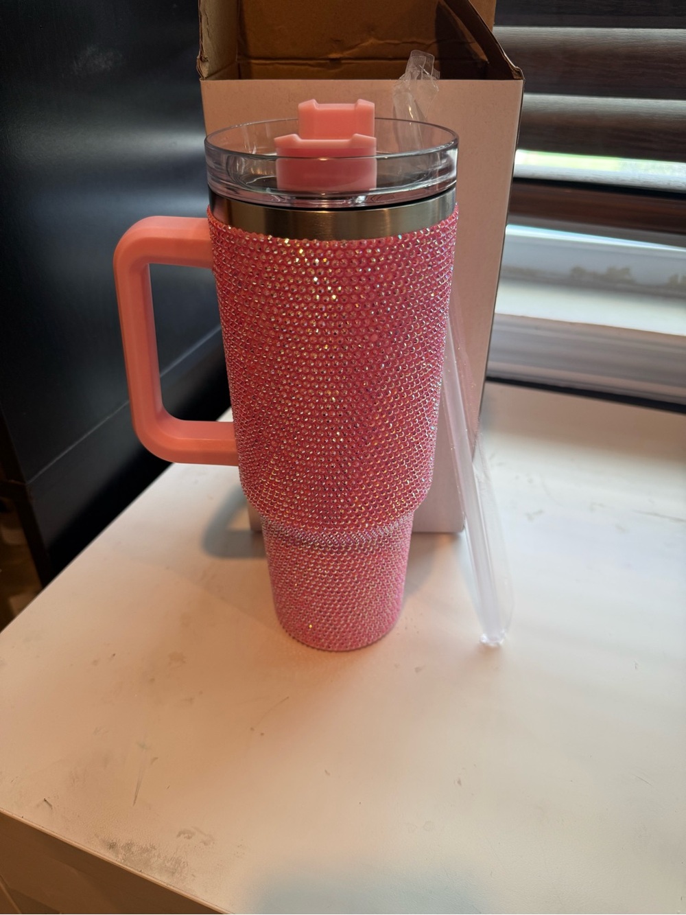 Sparkling Pink Rhinestone Travel Mug with Handle - Unbranded
